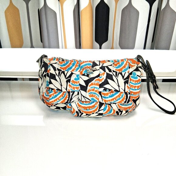 Vintage Prada Mini Wristlet Handbag Clutch White, Orange, Blue, Tropical Floral - Picture 2 of 14